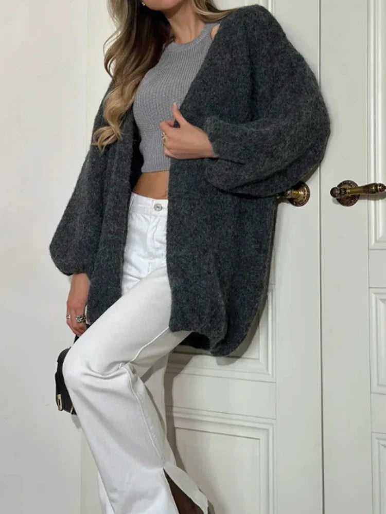 Faux alpaca cardigan loose lazy style