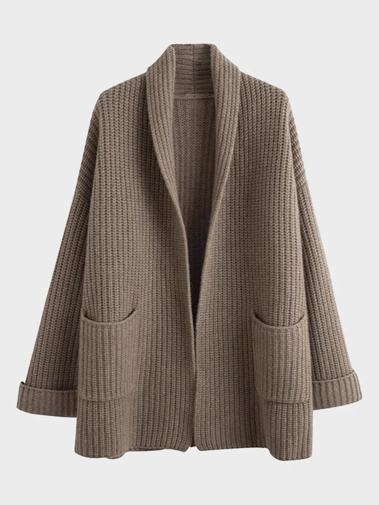 Women's Open Front Oversized Button V Neck Loose Soft Knit Cardigan Outwear