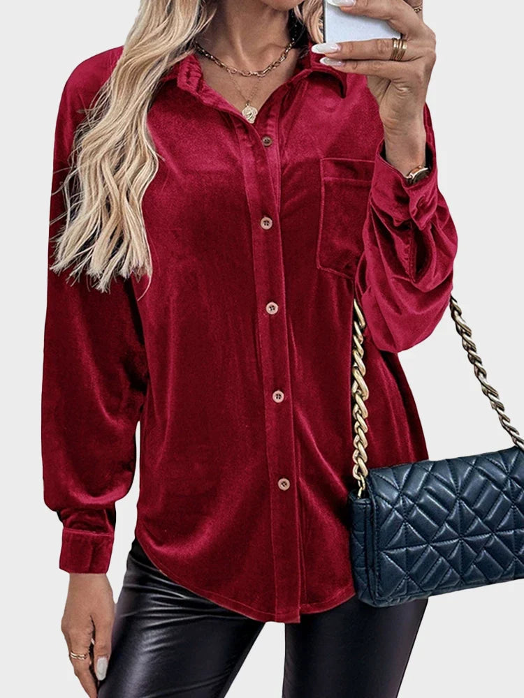 Women's Lapel Collar Puff Sleeve Shirt