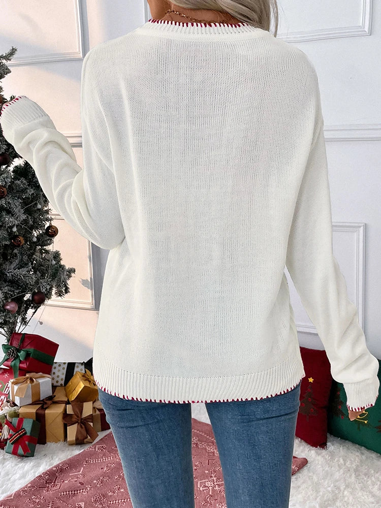 Women's Bow Print Drop Shoulder Sweater