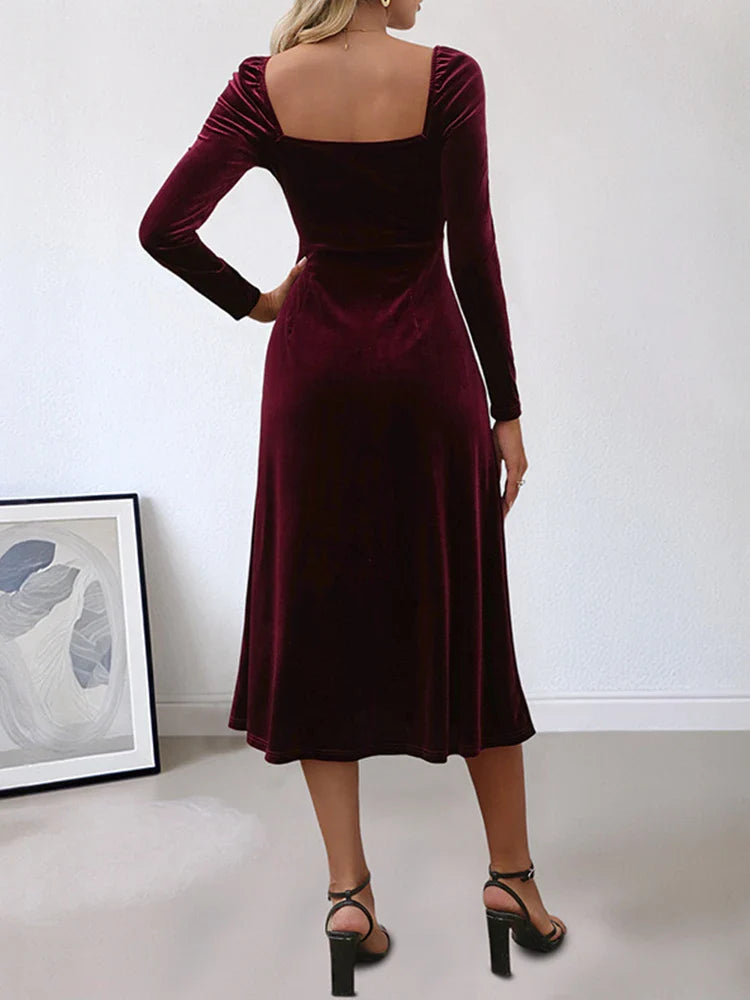 Women's Velvet Long Sleeve Bodycon Maxi Dress