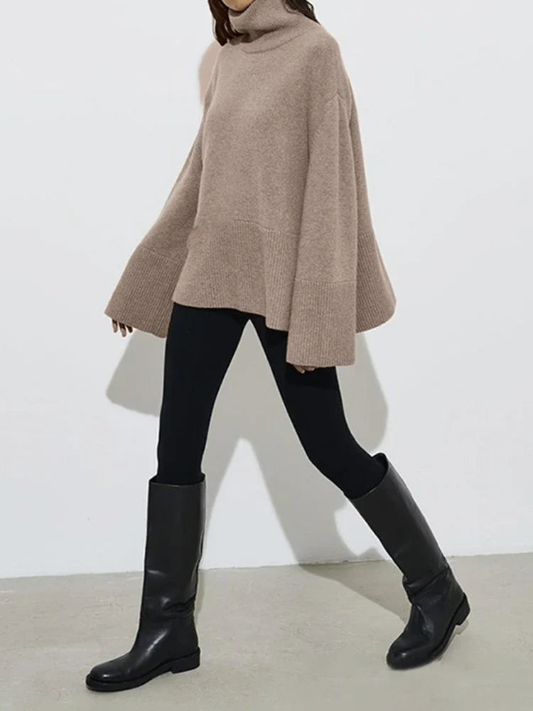 Women's Oversized Turtleneck Batwing Sleeve Casual Loose Knit Pullover Sweater