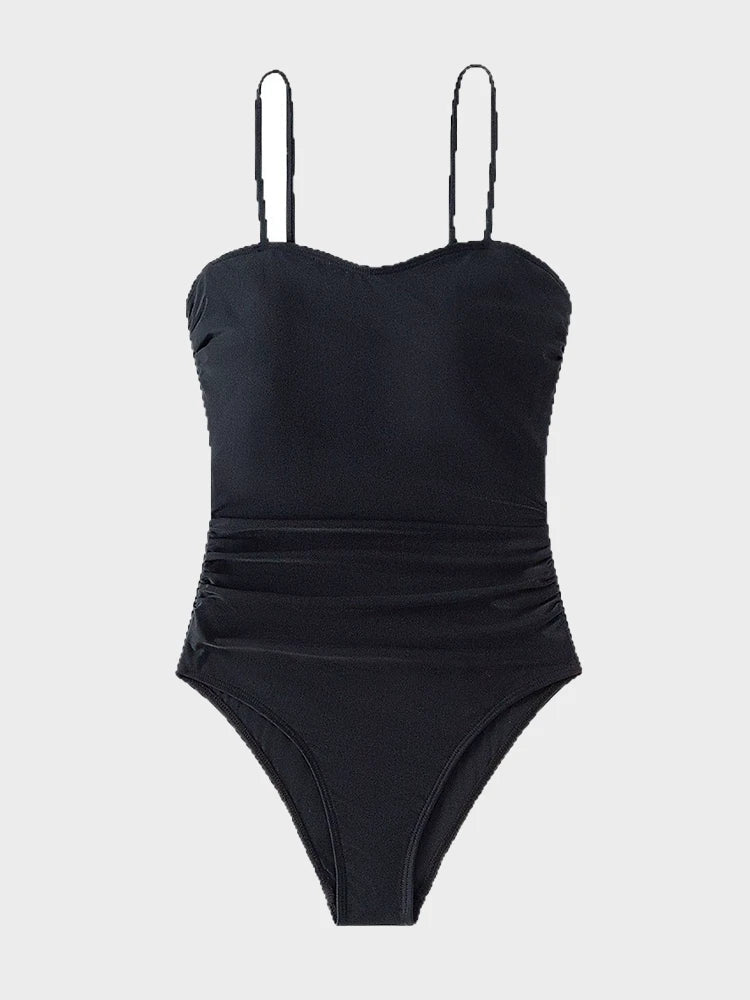 Women Swimsuit One Piece Bathing Suit Square Neck Cutout Back Tummy Control with Adjustable Spaghetti Straps
