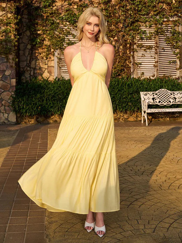 Halter Neck Tiered Maxi Dress