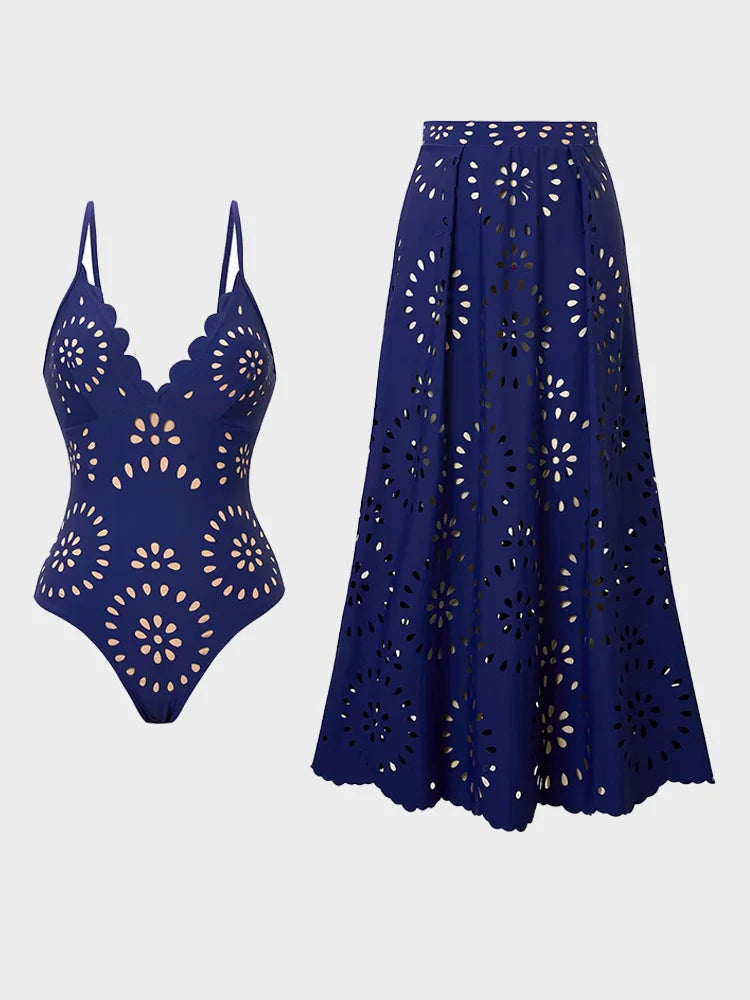 Women’s Black Laser-Cut One-Piece Swimsuit