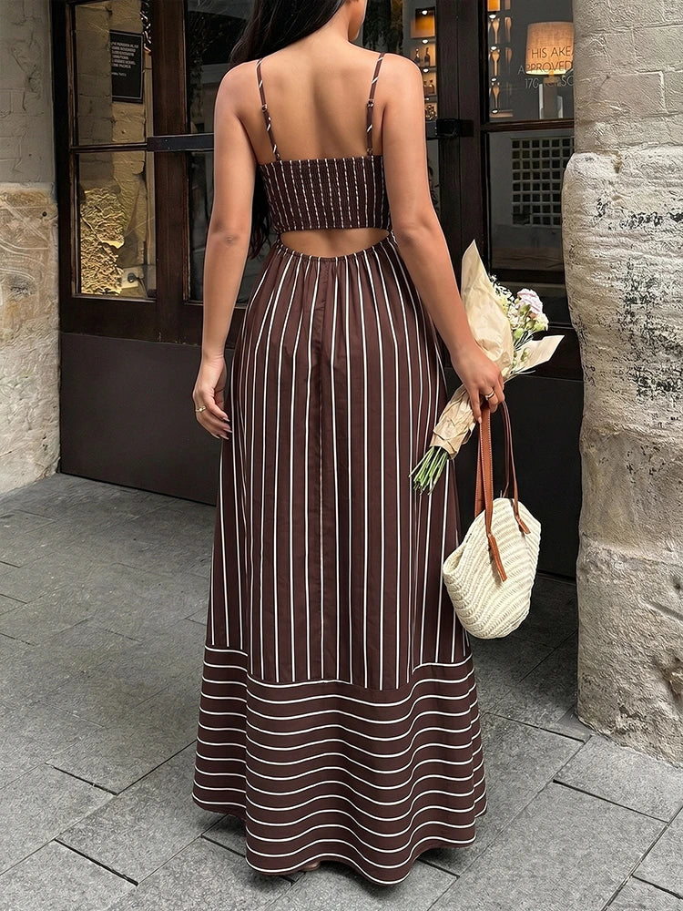 Women's Striped Spaghetti Strap Maxi Dress
