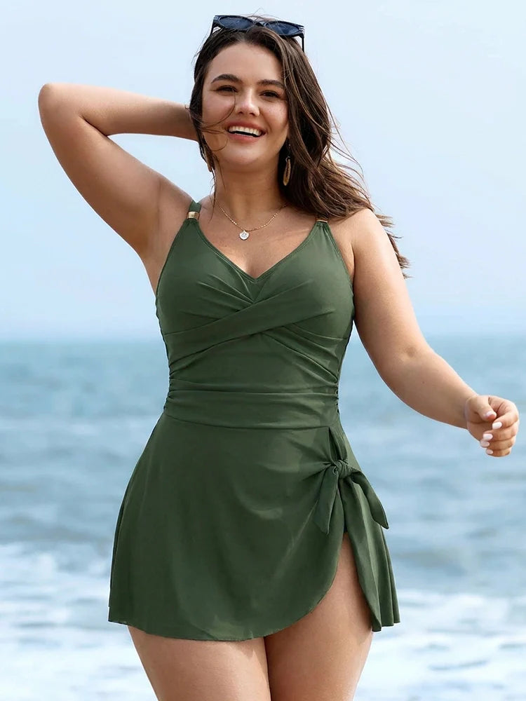 Womens One Piece Swimsuit Tummy Control Bathing Suit Criss Cross Front Swim Dress Beach Skirt