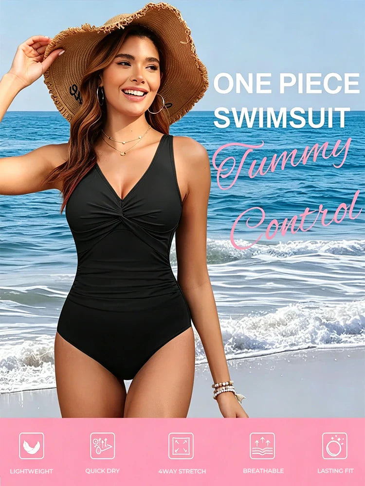 Retro Ruched Tummy Control One-Piece Swimsuit