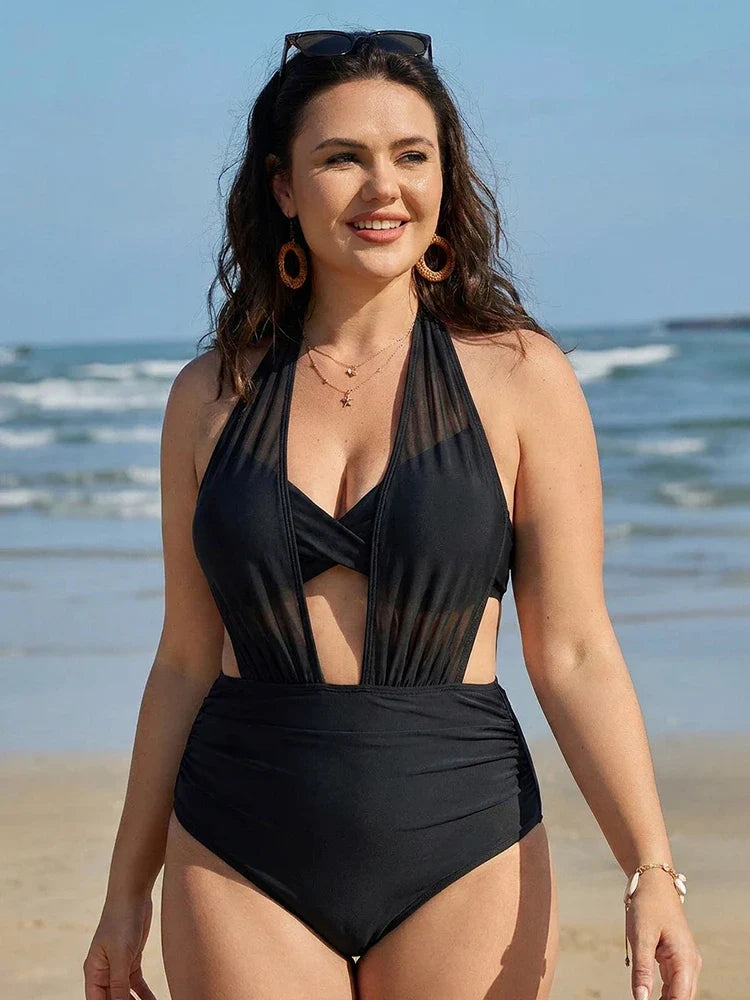 Twist-Front Mesh Wrap Tummy Control Bikini Set