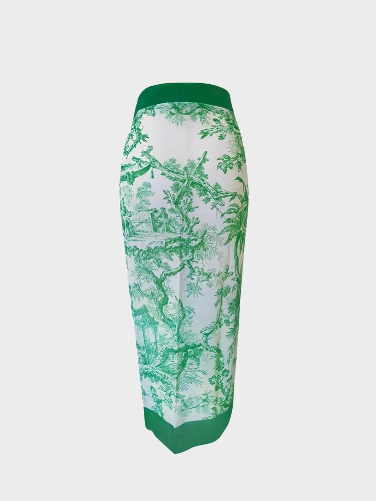 Blue Toile Print Cami Bodysuit & Mesh Skirt Set
