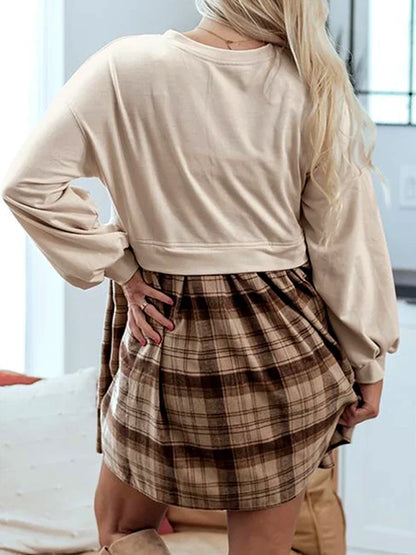 Plaid Patchwork Sweatshirt Mini Dress