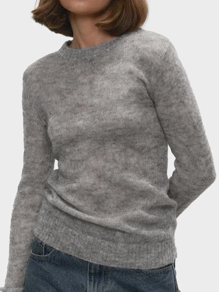 women's Lightweight Knitted Mohair Sweater Boat Neck Sheer