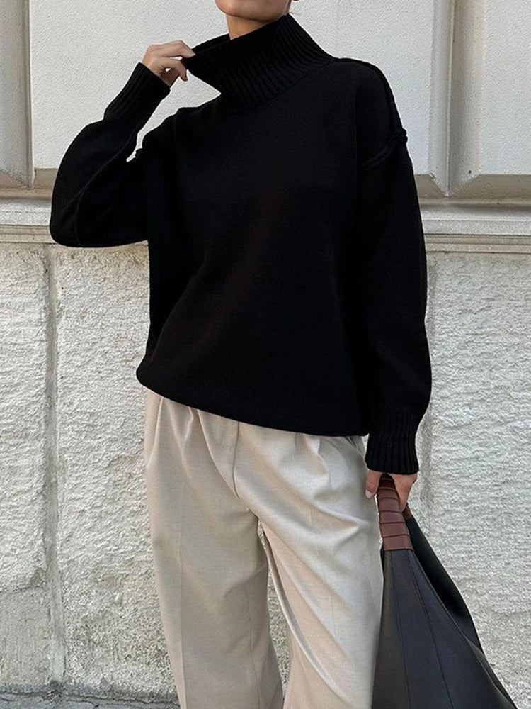 Thick and Loose Lazy Style Pullover Women's high Collar Warm Sweater