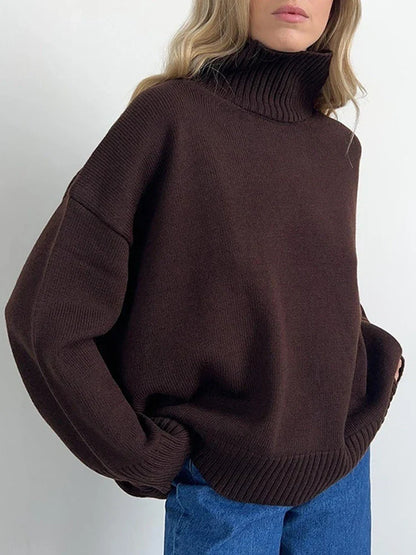 Womens Turtleneck  Long Sleeve Oversized  Knit Pullover Sweater