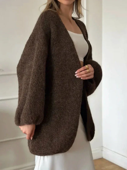 Faux alpaca cardigan loose lazy style