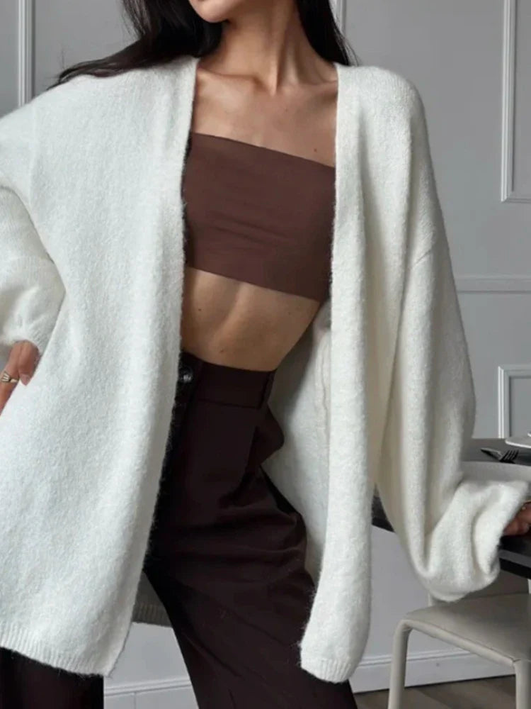 Faux alpaca cardigan loose lazy style