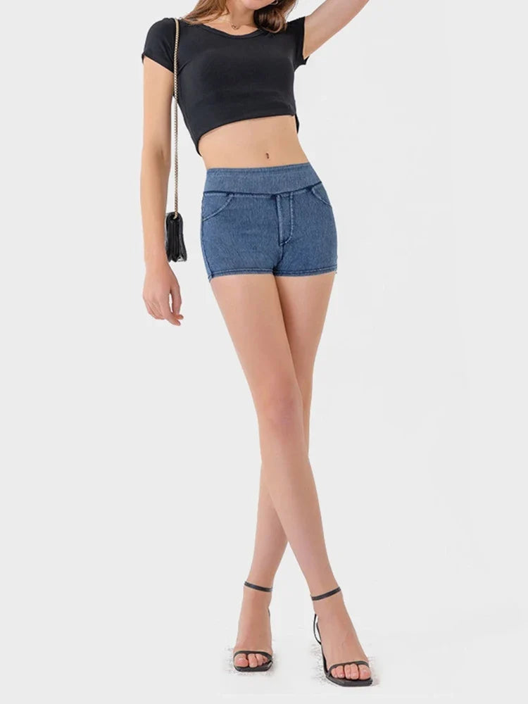 High-Waist Butt-Lifting Yoga Denim Shorts