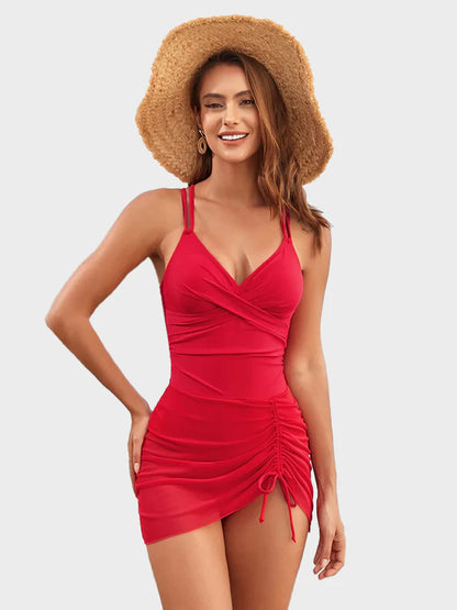One Piece Mesh Cutout V-Neck Swimsuit