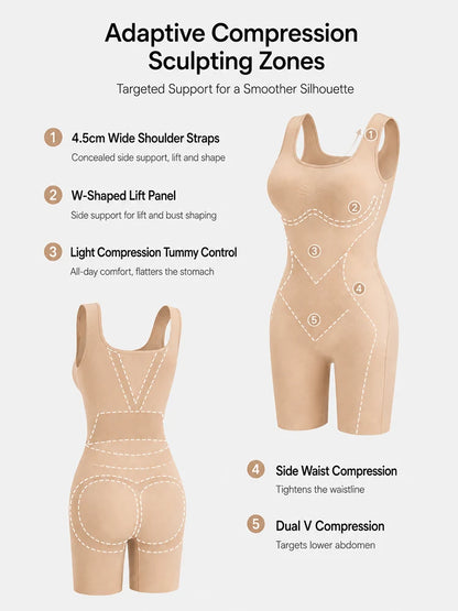 Back Pull Down Easy Bathroom Shaping Bodysuit | Tummy & Butt Contour Shapewear