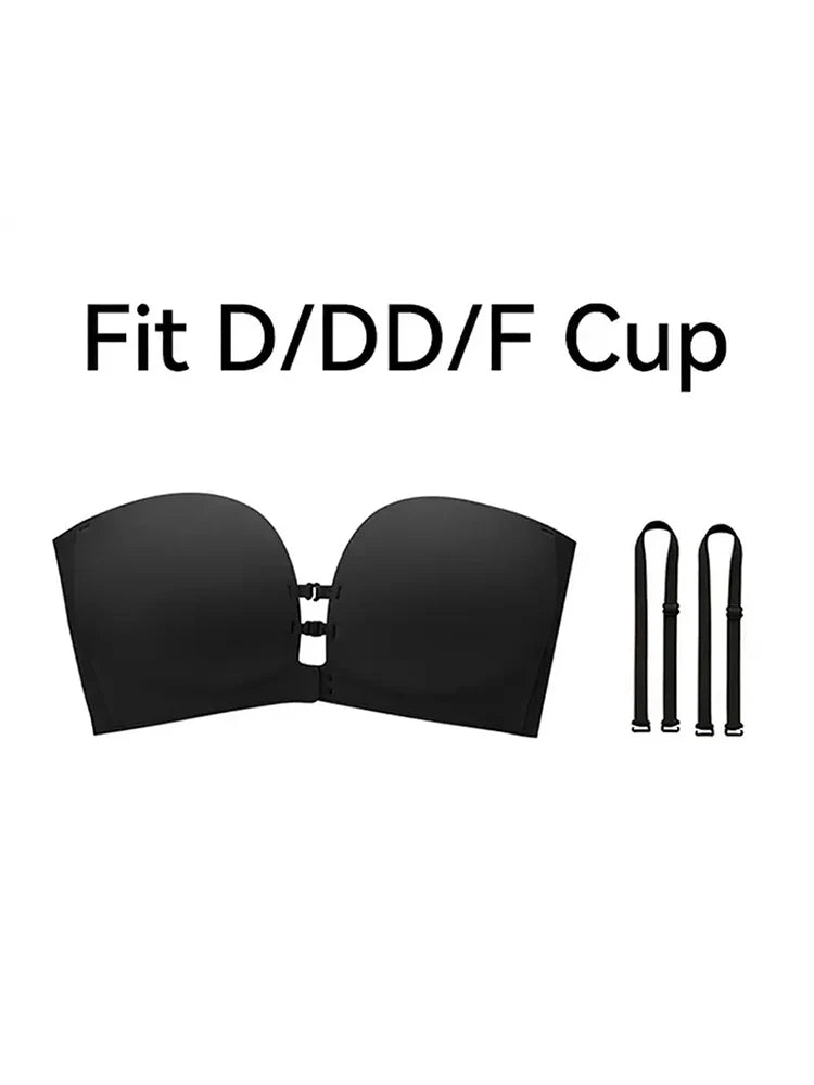 Plus-Size Women's Strapless Double Front Clasp Push-Up Bra (Fits D/DD/F Cups)