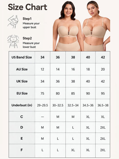 Plus-Size Women's Strapless Double Front Clasp Push-Up Bra (Fits D/DD/F Cups)