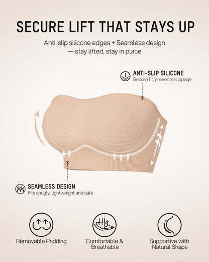 Non-Slip Bandeau Seamless Wireless Strapless Bra
