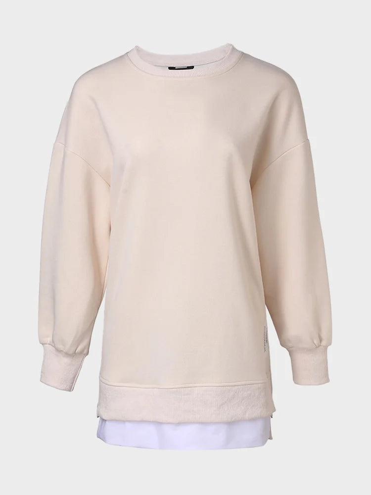 Long Sleeve Drop Shoulder Pullover Casual Zipper Side Slit Top