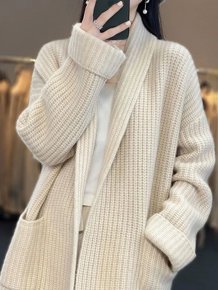 Women's  Open Front Oversized Button V Neck Loose Soft Knit Cardigan Outwear