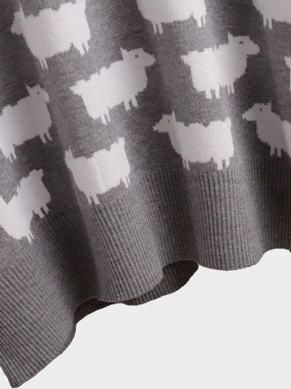 Women's Crew Neck oversize Alpaca Print Sweater