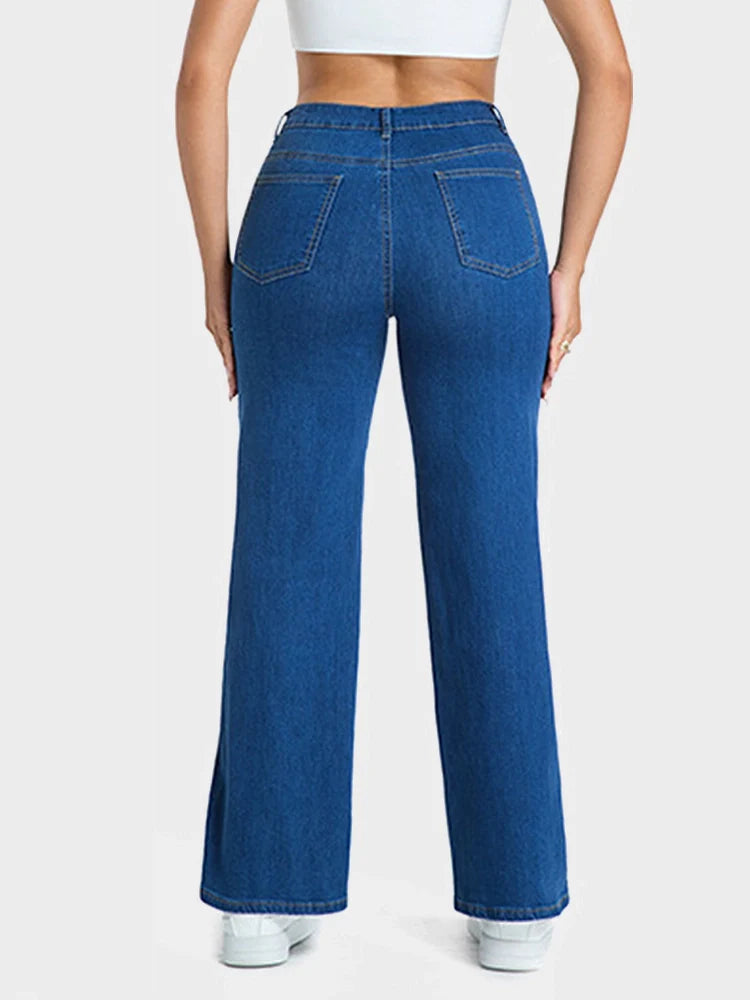 Women's patchwork personality straight washed jeans