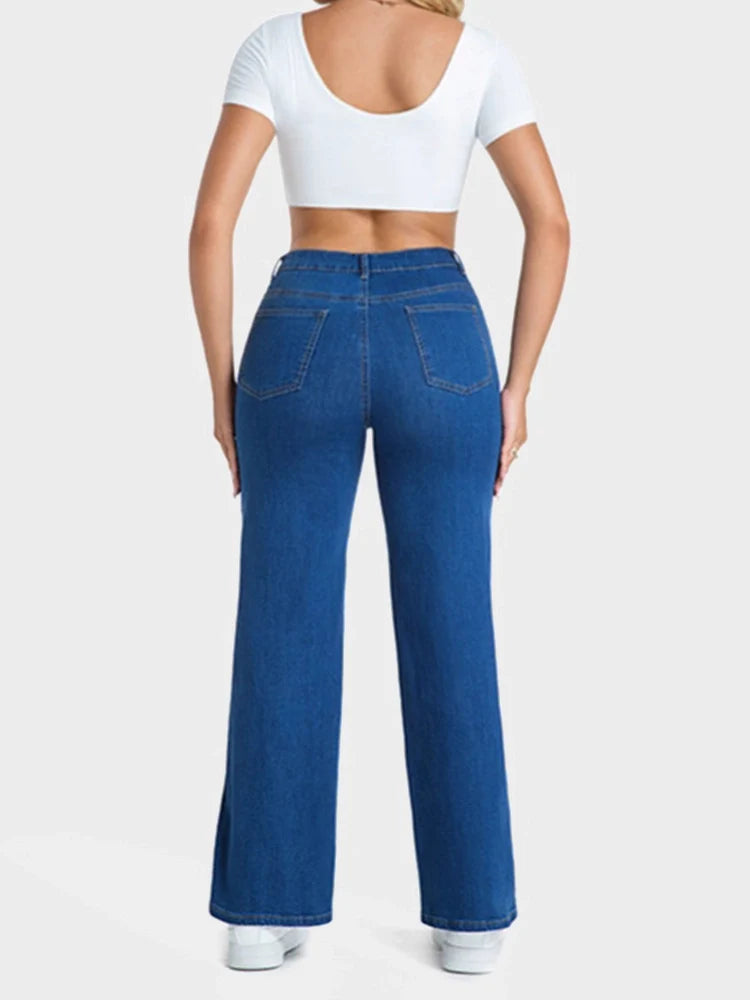Women's patchwork personality straight washed jeans