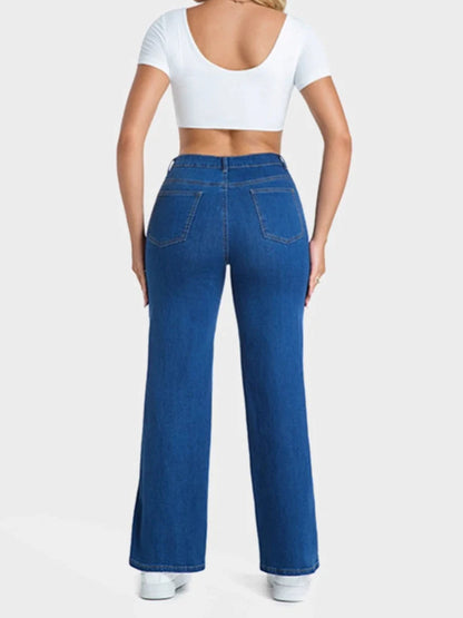 Women's patchwork personality straight washed jeans