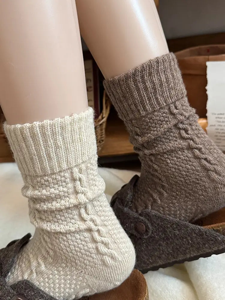Women's Warm Cable Knit Mid-Calf Fleece Lined  Socks