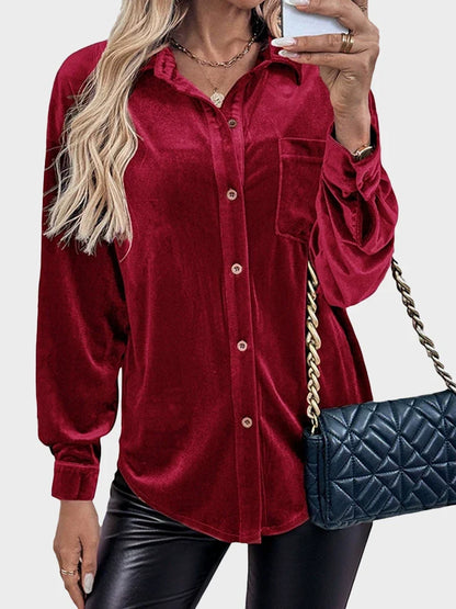 Women's Lapel Collar Puff Sleeve Shirt