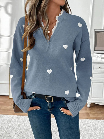 Women’s V-Neck Heart Knit Sweater