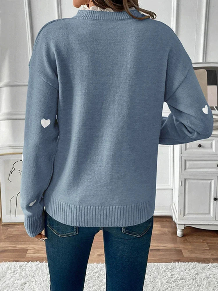 Women’s V-Neck Heart Knit Sweater
