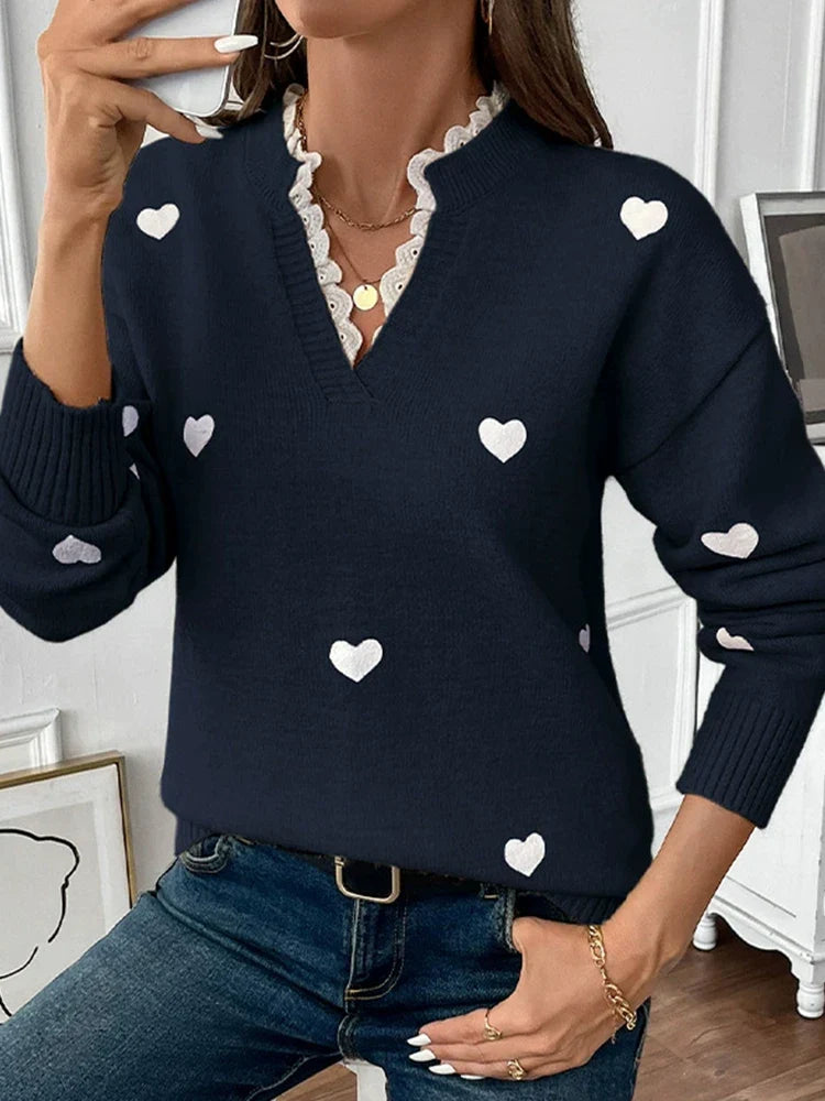 Women’s V-Neck Heart Knit Sweater