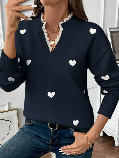 Women’s V-Neck Heart Knit Sweater