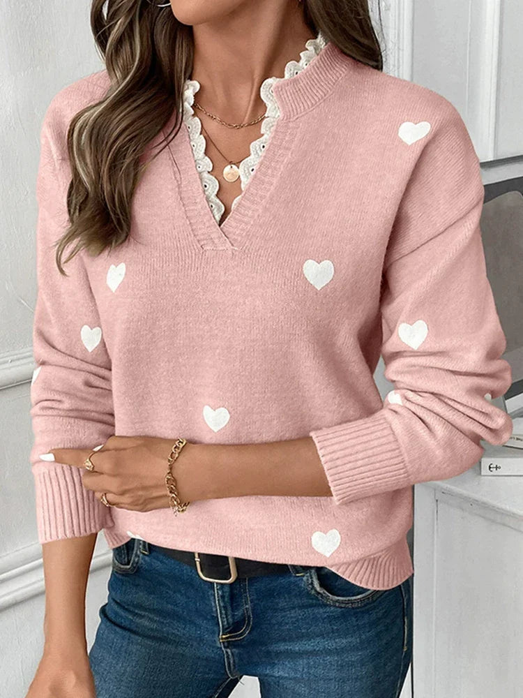 Women’s V-Neck Heart Knit Sweater