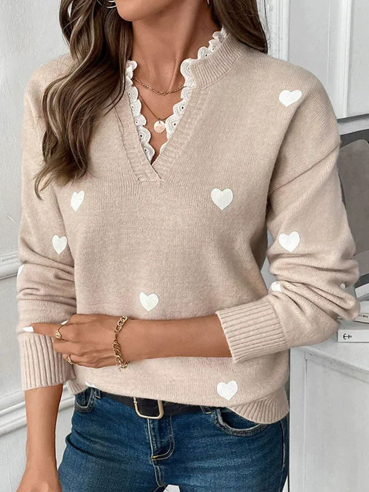 Women’s V-Neck Heart Knit Sweater