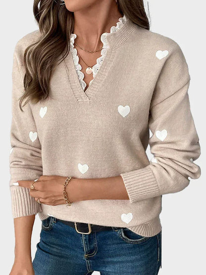 Women’s V-Neck Heart Knit Sweater