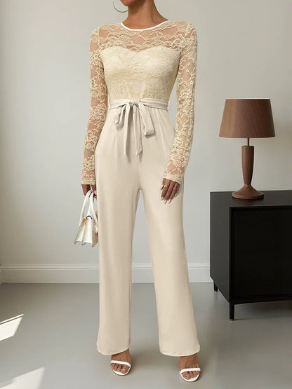 Women's Solid Color Lace-Up Jumpsuit