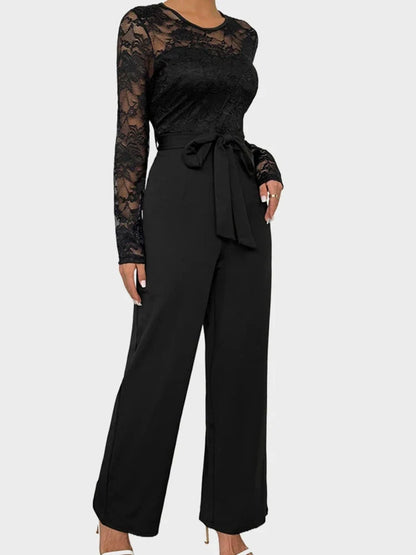 Women's Solid Color Lace-Up Jumpsuit