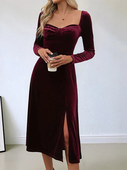 Women's Velvet Long Sleeve Bodycon Maxi Dress