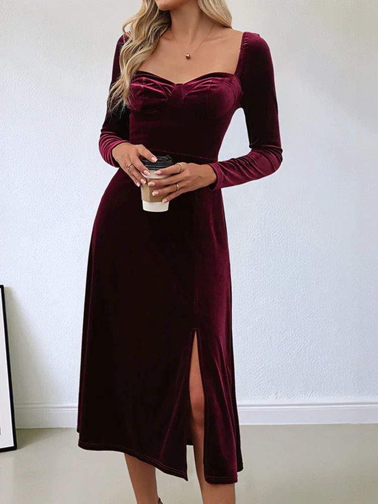 Women's Velvet Long Sleeve Bodycon Maxi Dress