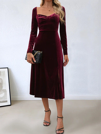 Women's Velvet Long Sleeve Bodycon Maxi Dress