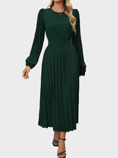 Womens Pleated A Line Flowy Long Sleeve Fall Dress