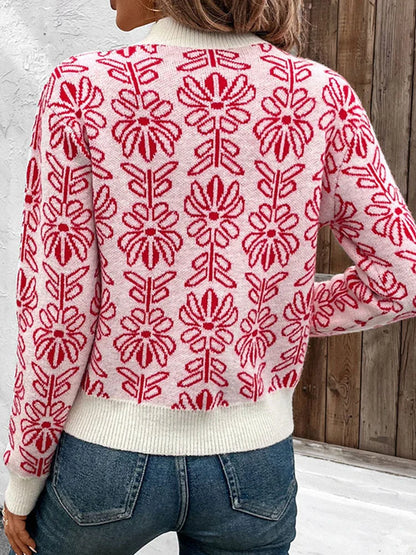 Women's  Floral Print Turtleneck Sweater