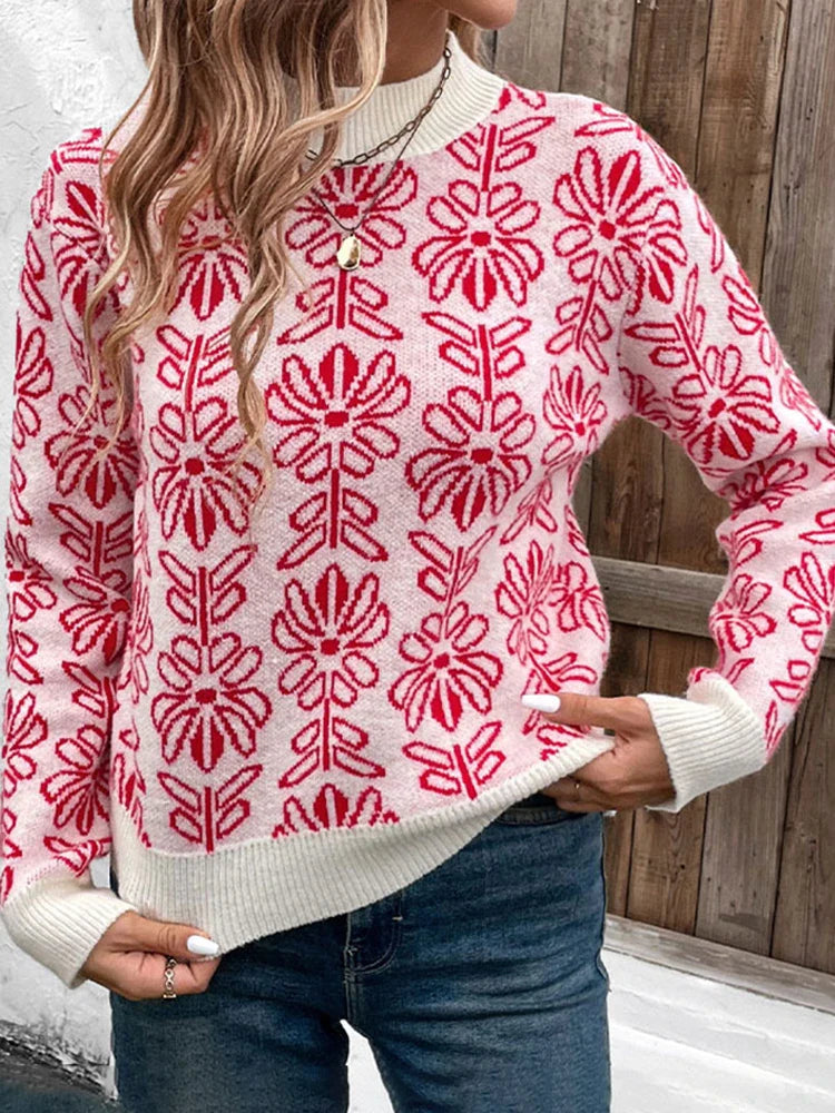 Women's  Floral Print Turtleneck Sweater