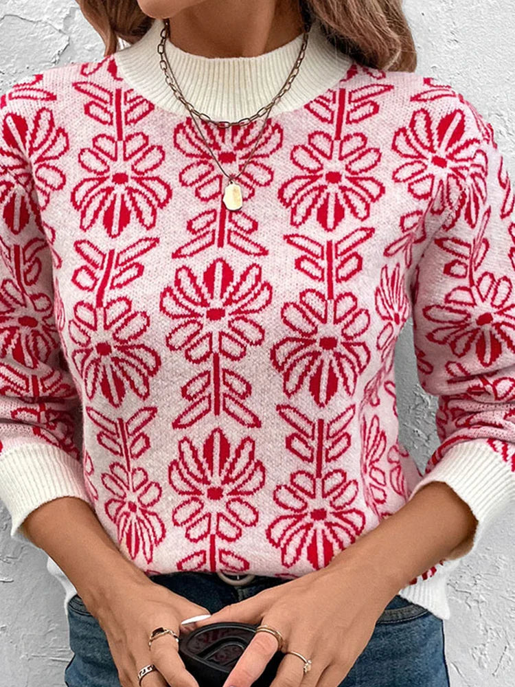 Women's  Floral Print Turtleneck Sweater